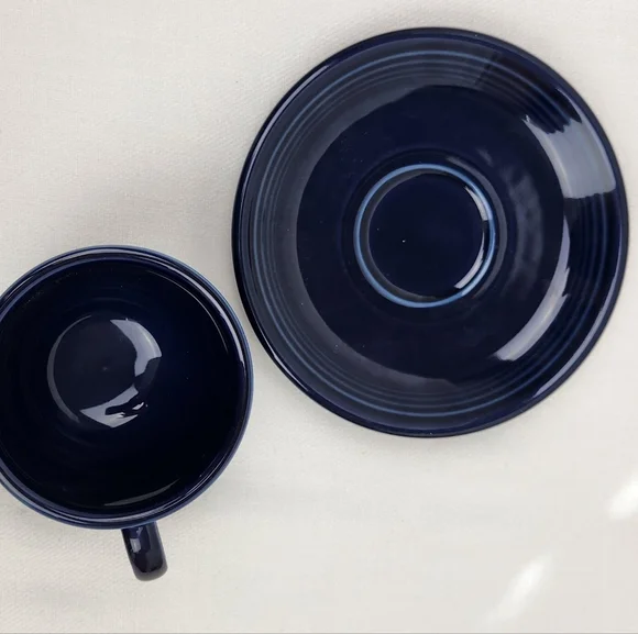 Fiesta Homer Laughlin Dark Blue Coffee/ Tea Mug Cup And Saucer Plate. - Picture 2 of 7